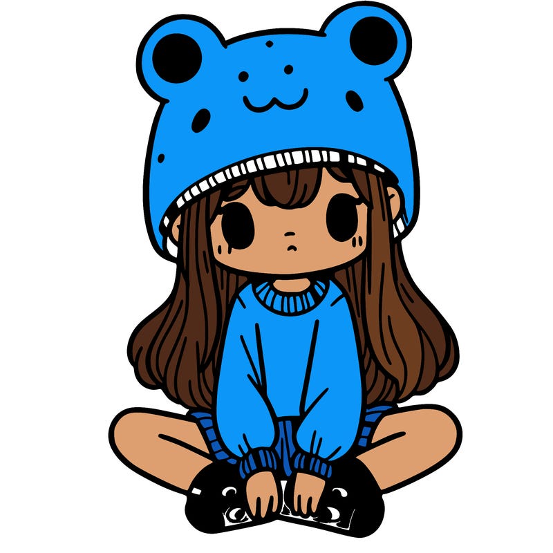 a girl wearing a frog hat and some frog socks