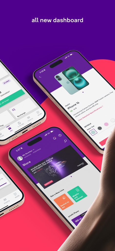my stc KW - Dashboard and e-store screens of the my stc KW mobile app.