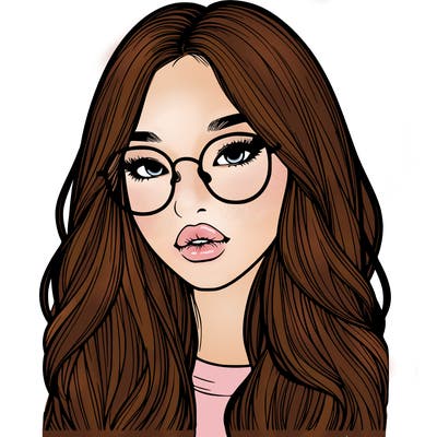realistic korean girl with long hair, glasses and big lips