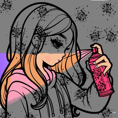 a realistic girl spray painting