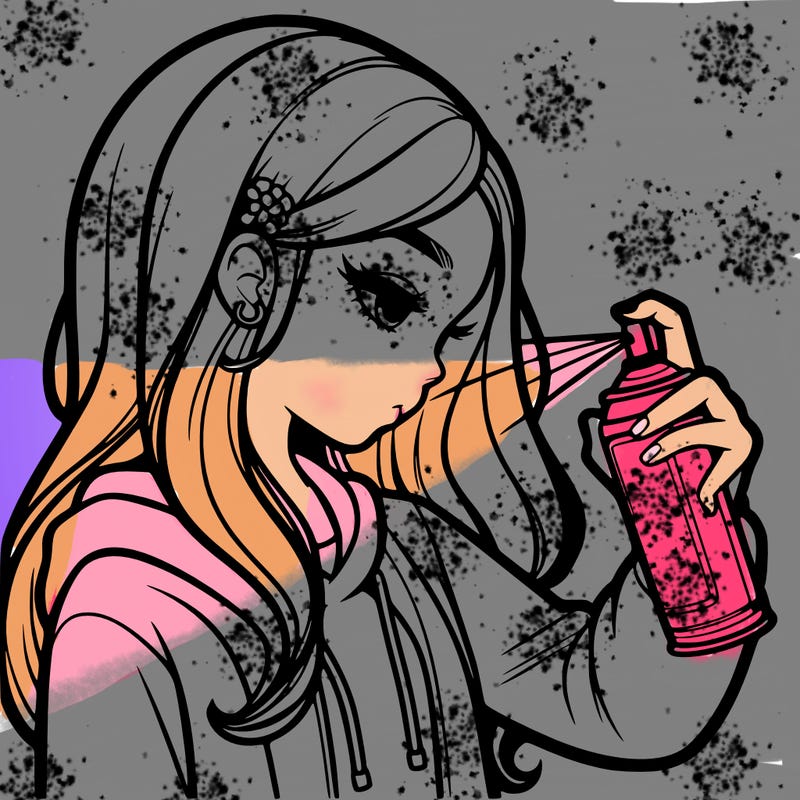 a realistic girl spray painting