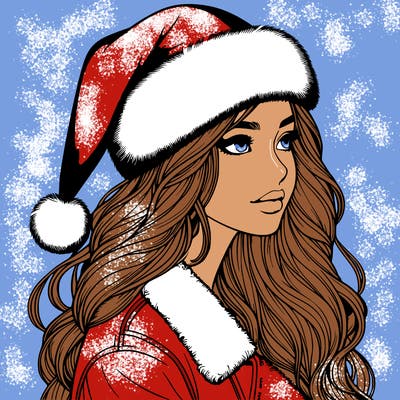 realistic girl in santa hat