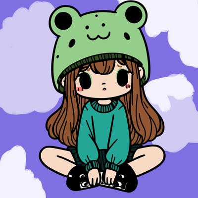 a girl wearing a frog hat and some frog socks