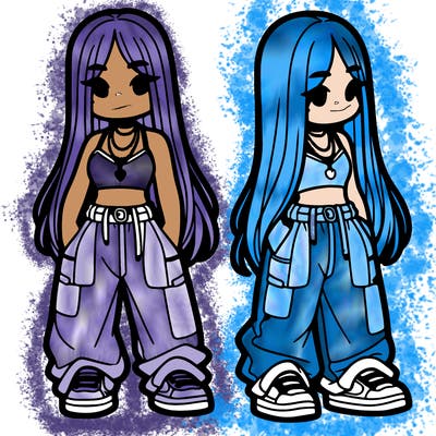 girl in baggy pants crop top and long hair