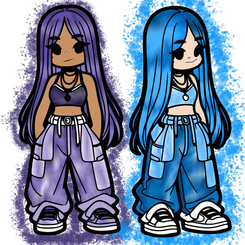 girl in baggy pants crop top and long hair