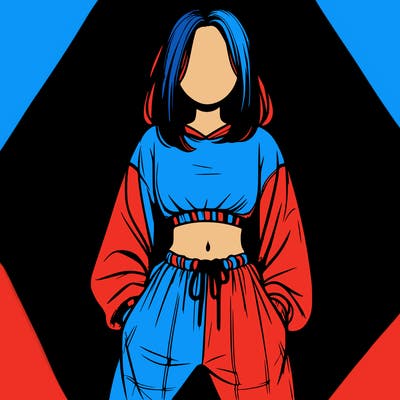 realistic girl faceless with baggy pants and a crop top