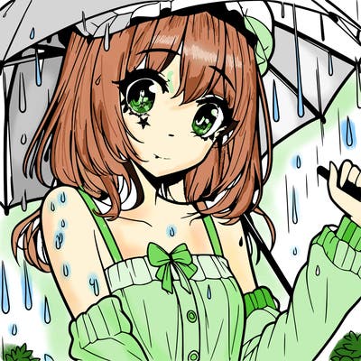 pretty anime girl in the rain