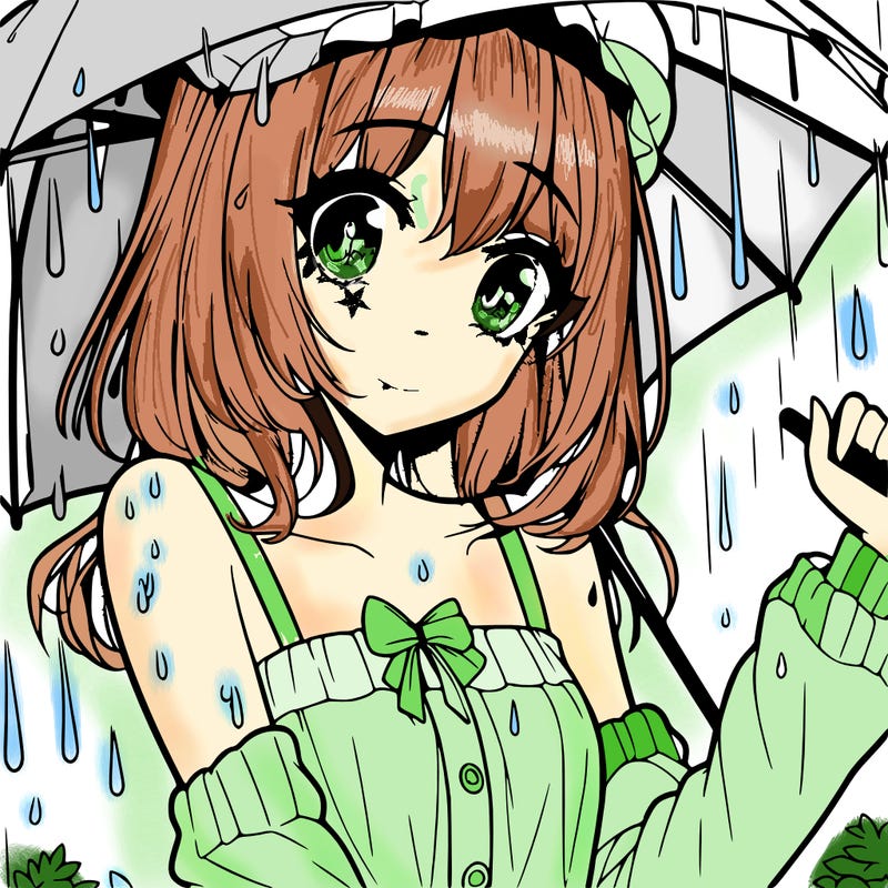 pretty anime girl in the rain