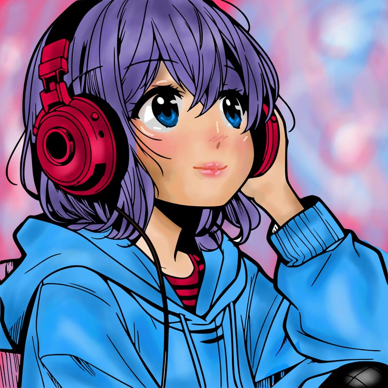 manga character that listen a music with headphone