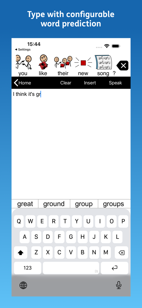 Proloquo2Go AAC - Proloquo2Go AAC app typing interface featuring word prediction and symbols for communication