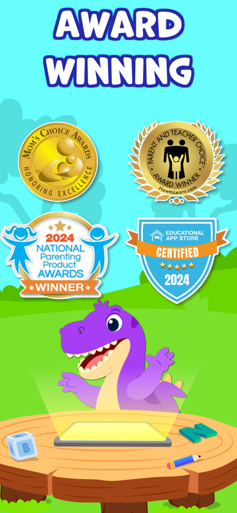 Toddler Games for 3 Year Olds• - Display of prestigious educational awards and certifications for the KidloLand toddler games app.