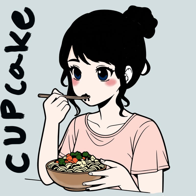 a realistic girl, eating food