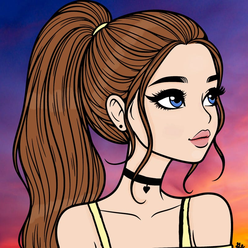 a beautiful and realistic girl with a high pony tail