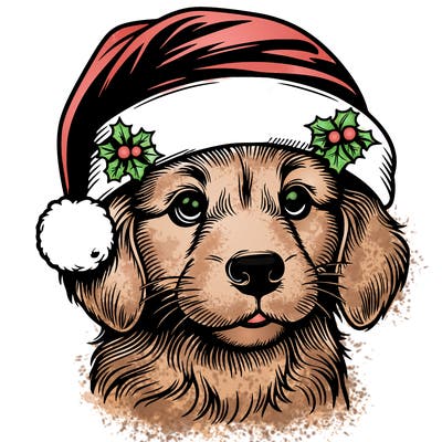 realistic dog wearing a santa hat