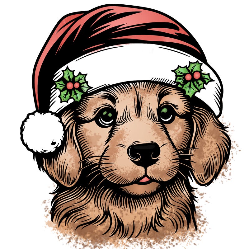 realistic dog wearing a santa hat