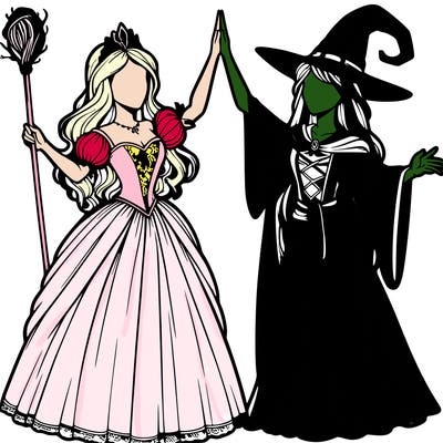 detailed realistic split of a princess and a witch