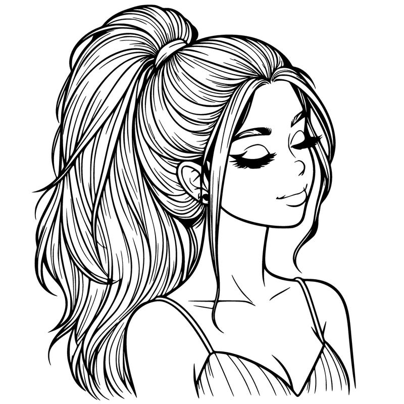 realistic girl with a high ponytail