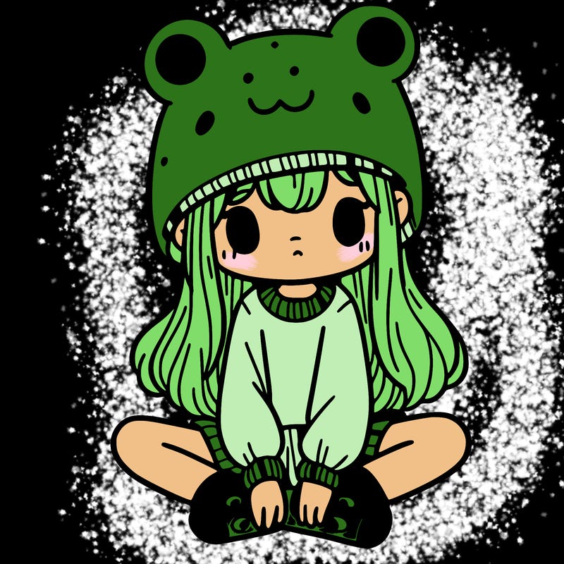 a girl wearing a frog hat and some frog socks