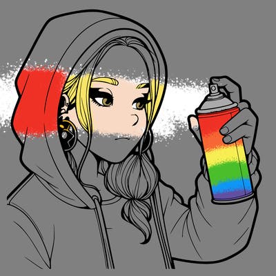 a realistic girl, spray painting