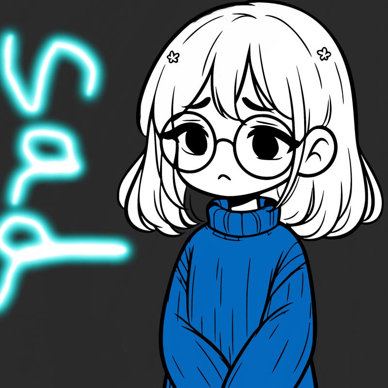 sad girl with glasses in a sweater