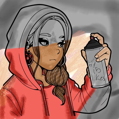 a realistic girl, spray painting