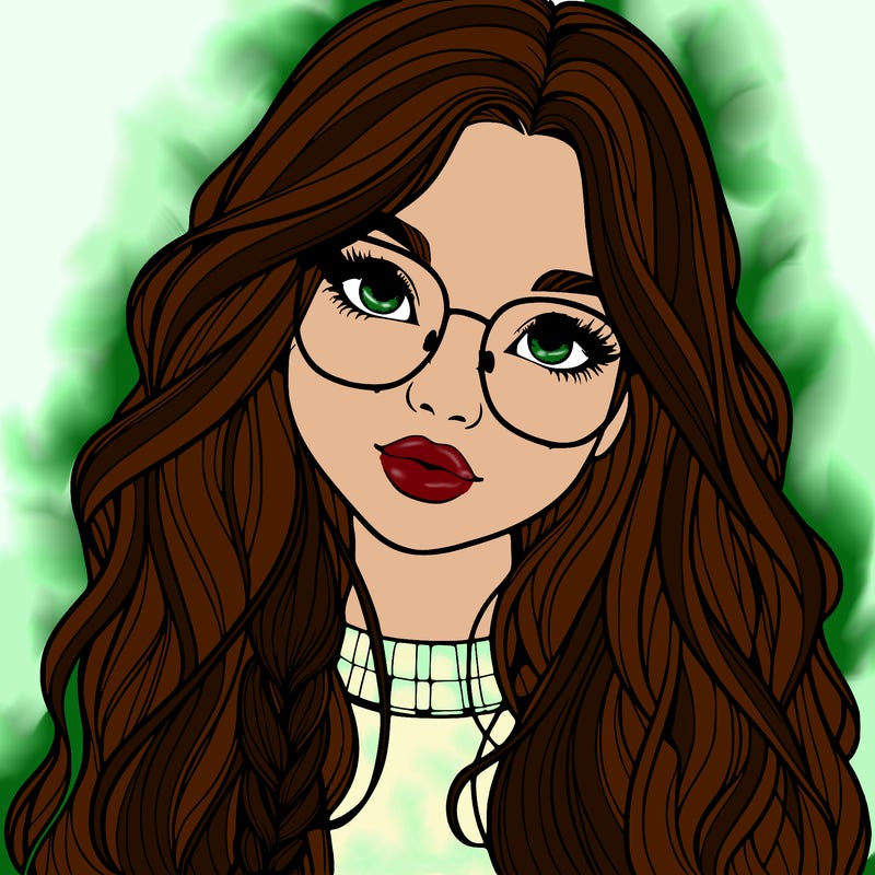 girl with long hair and freckles and glasses realistic
