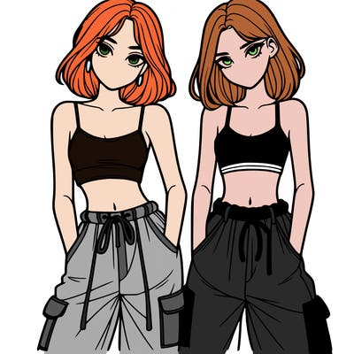 two girls with crop top with baggy pants