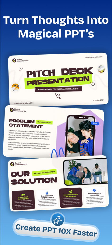 Gamma App - Presentation Maker - Interface of Gamma App showing AI generated pitch deck presentation slides