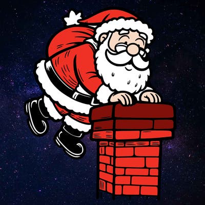 santa climbing down a chimney