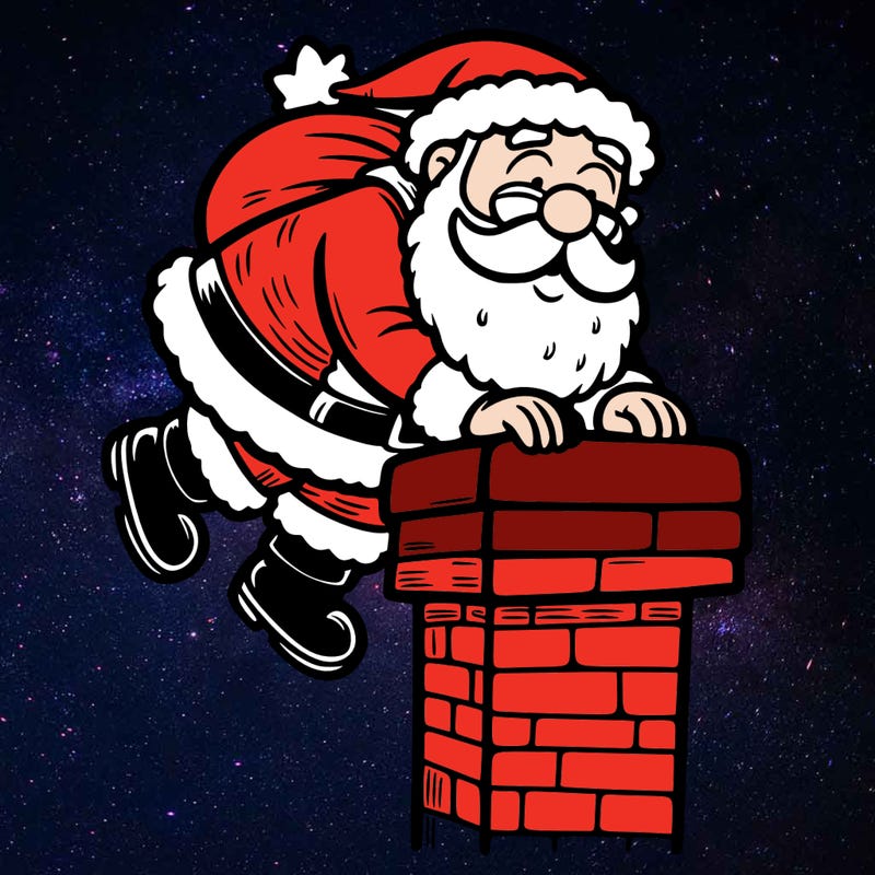 santa climbing down a chimney