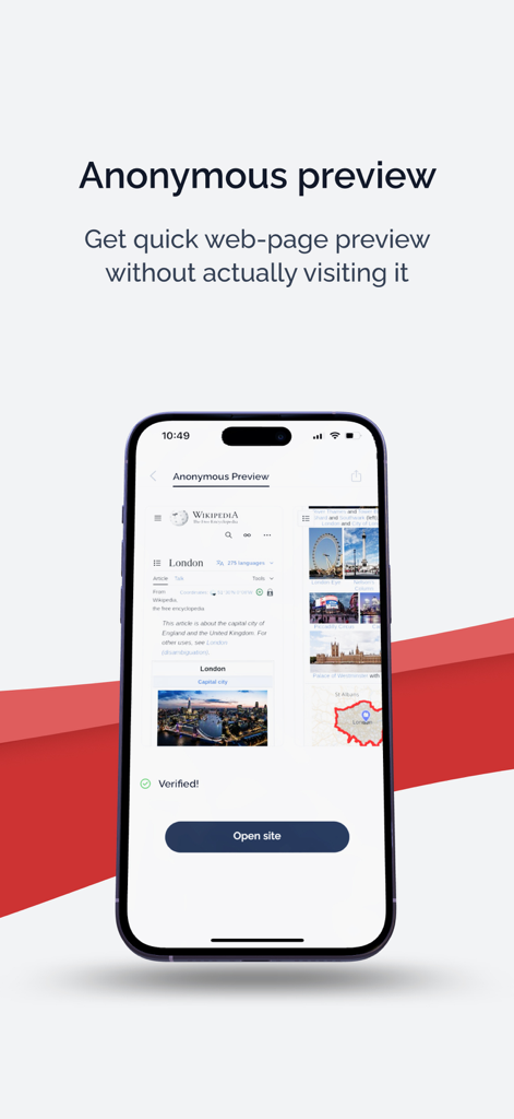 Interface de l'application Swisscows montrant un aperçu anonyme d'une page Wikipédia sur Londres.