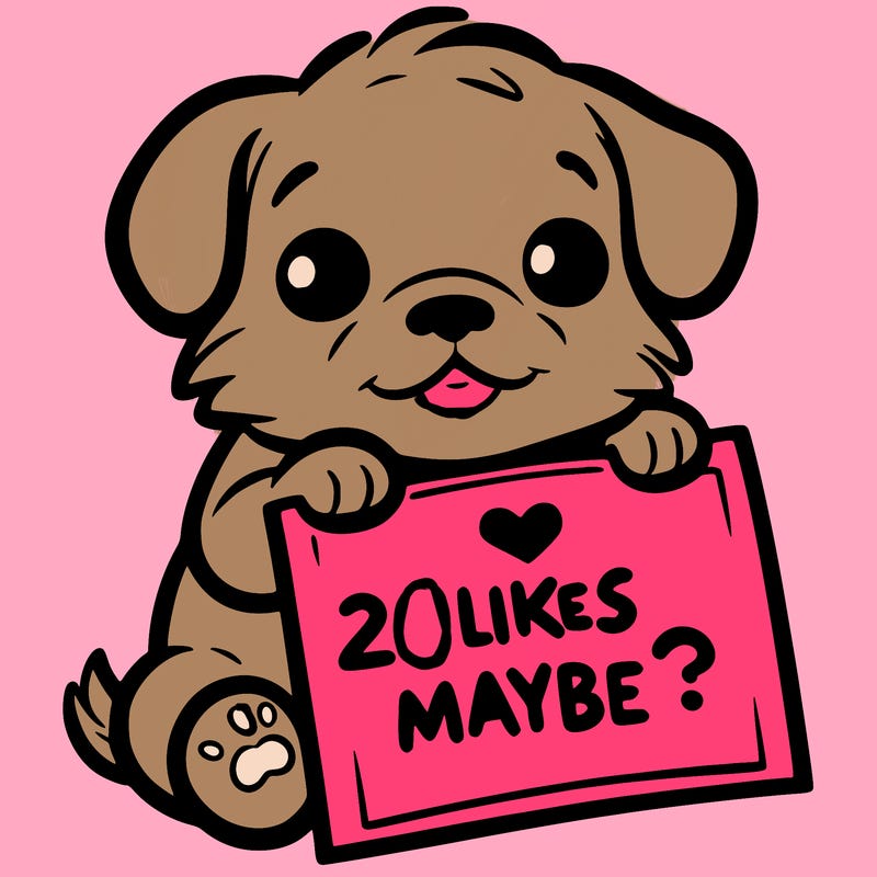 a puppy holding a sign that says 2 likes maybe?