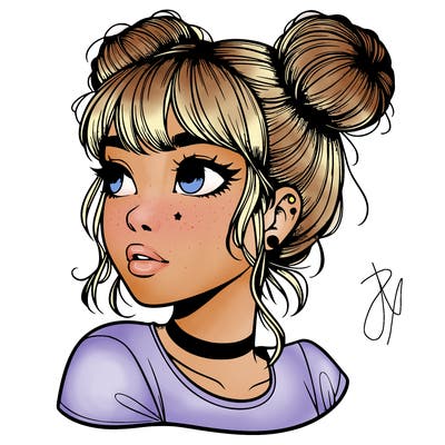 realistic girl with spacebuns