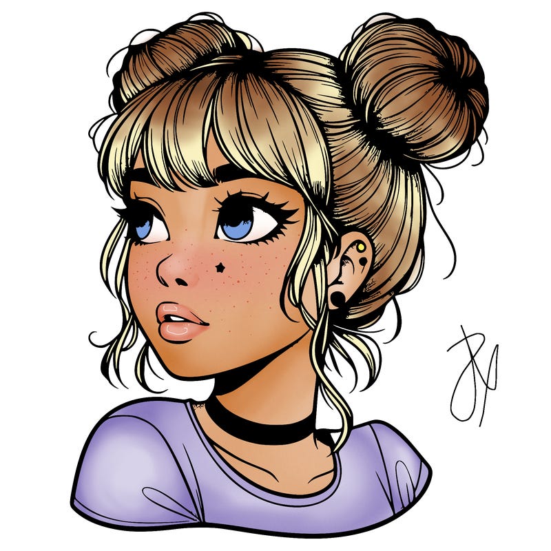 realistic girl with spacebuns