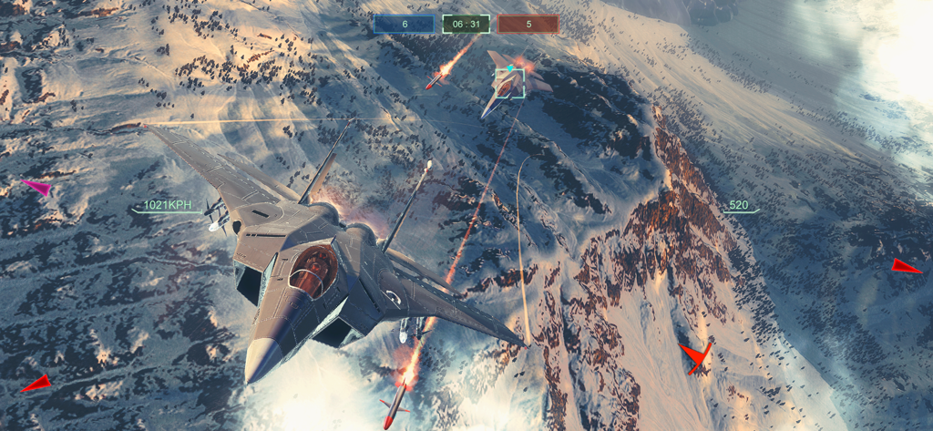 Sky Gamblers - Air Supremacy 2 - A stealth jet fighter engaged in a high speed dogfight over snowy mountains