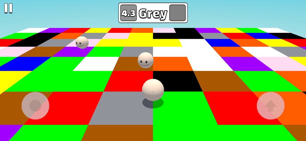 Master Obby - カラフルなグリッドチャレンジで、スマイリーボールキャラクターが表示されているMaster Obbyのゲームプレイ画面