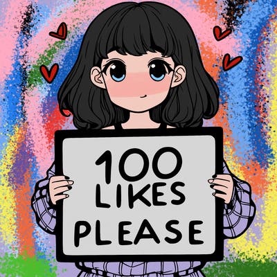 a girl holding a sign saying 100 likes please