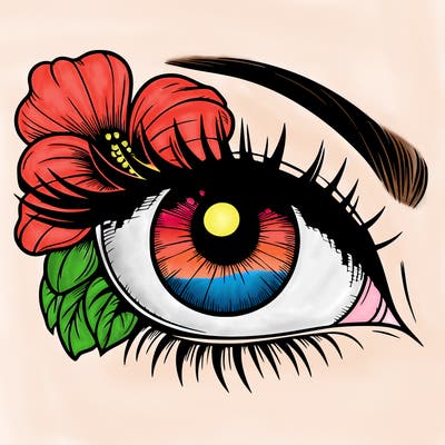 realistic eye with flower