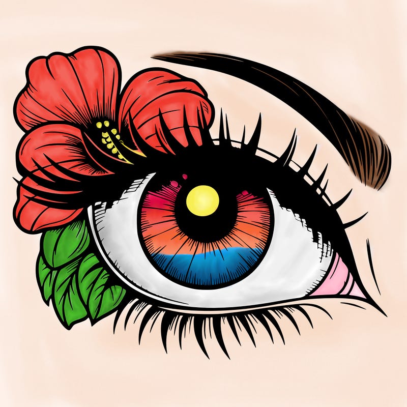 realistic eye with flower