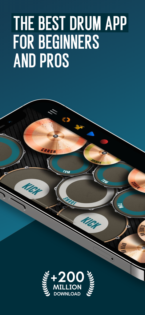 Real Drum: electronic drum set - Real Drum mobile app interface displaying a virtual drum kit on a smartphone screen