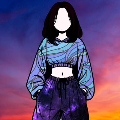 realistic girl faceless with baggy pants and a crop top