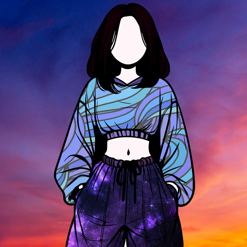 realistic girl faceless with baggy pants and a crop top