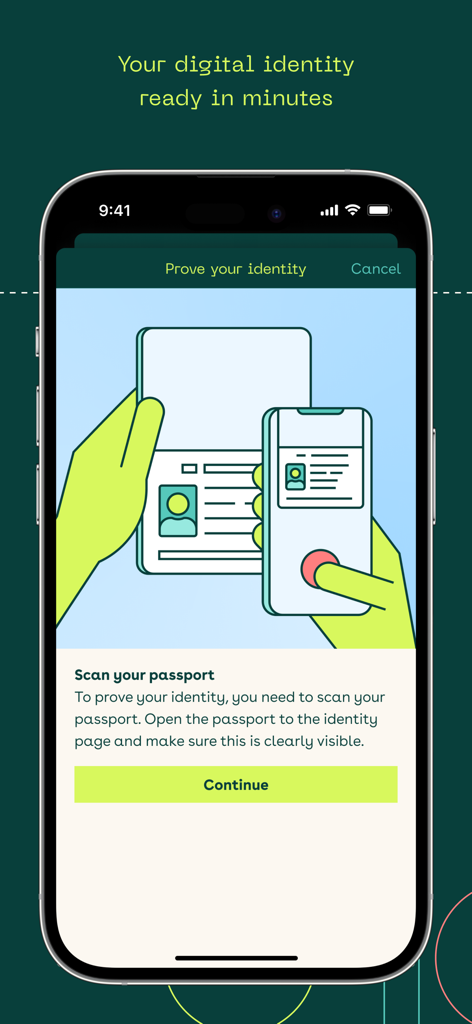 Digidentity Wallet - Digidentity Wallet app screen showing a passport scan process for identity verification