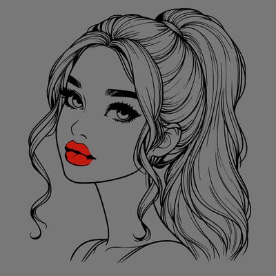 realistic girl with a ponytail on her hair and lips