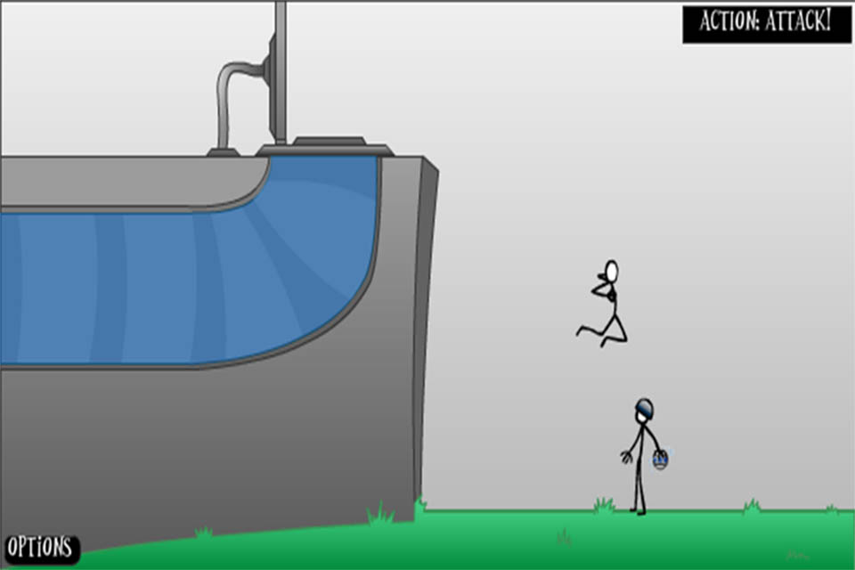 Creative Kill - Stickman Edition - Stickman character leaping to attack a guard in Creative Kill Stickman Edition