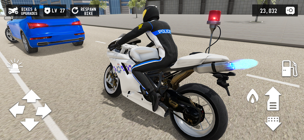 Police Bike City Simulator - Police officer on a motorcycle using nitro boost in a city street