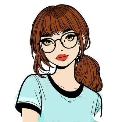 realistic girl with freckles and clear glasses