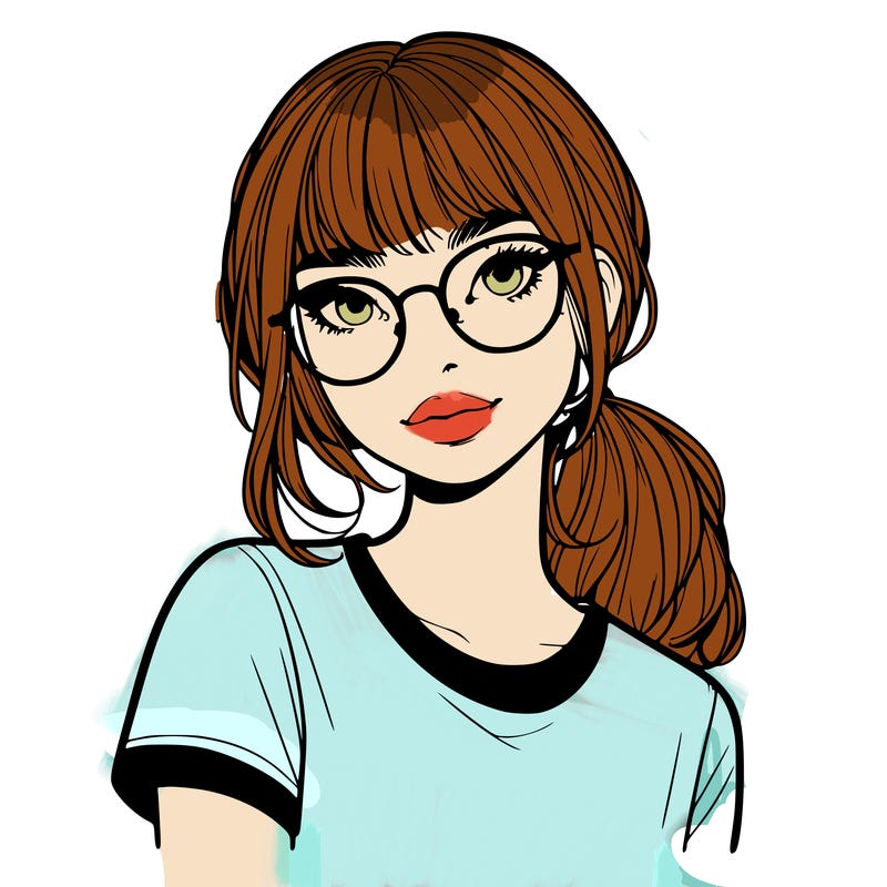 realistic girl with freckles and clear glasses