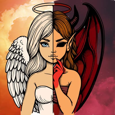 realistic angel half demon