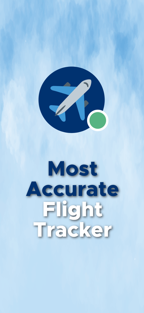 Flight Tracker® Live Plane Map - Pantalla de introducción para la aplicación Flight Tracker con un icono de avión y el texto La aplicación de seguimiento de vuelos más precisa sobre un fondo azul.